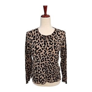 SUNDRY Womens Brown Wool Cashmere Leopard Print Sweater XS Crewneck Animal Print